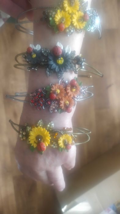 Обруч для волос на голову металлический девочка с цветами школьнице