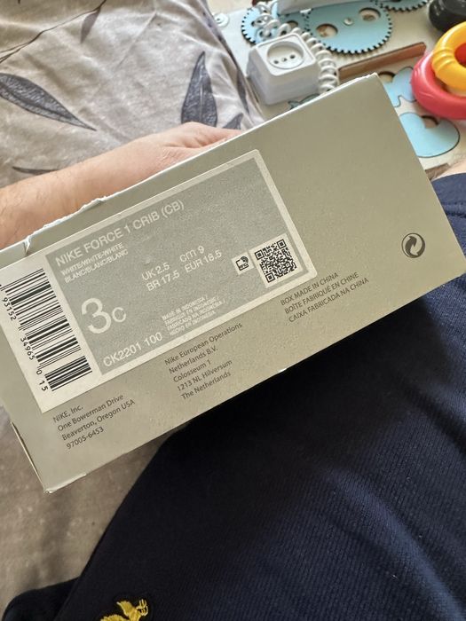 Кросівки дитячі Nike Force 1 Crib білі (оригінал), 0–6 міс, нові