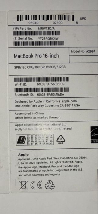 Apple Macbook Pro 16.2 M3 pro 18gb/512gb new mdm