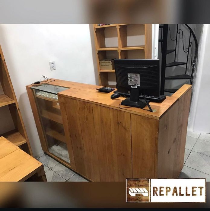 Balcão madeira Palete, Pinho para loja movel