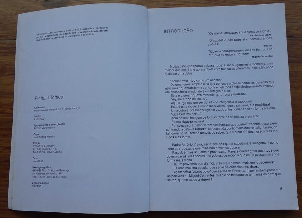 Riqueza (Pensamentos Pensadores Provérbios) de António Vaz Proença