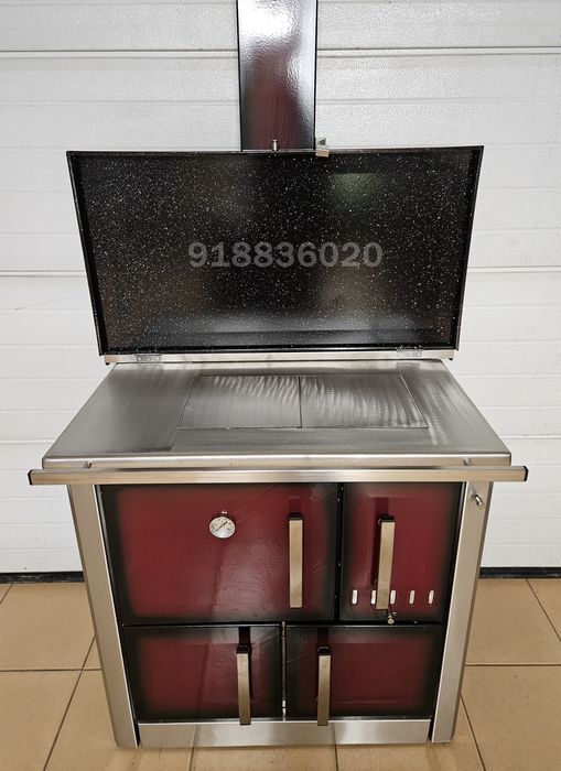 Fogão Lenha INOX Cor Bordó - NOVOS - Fabrico Nacional