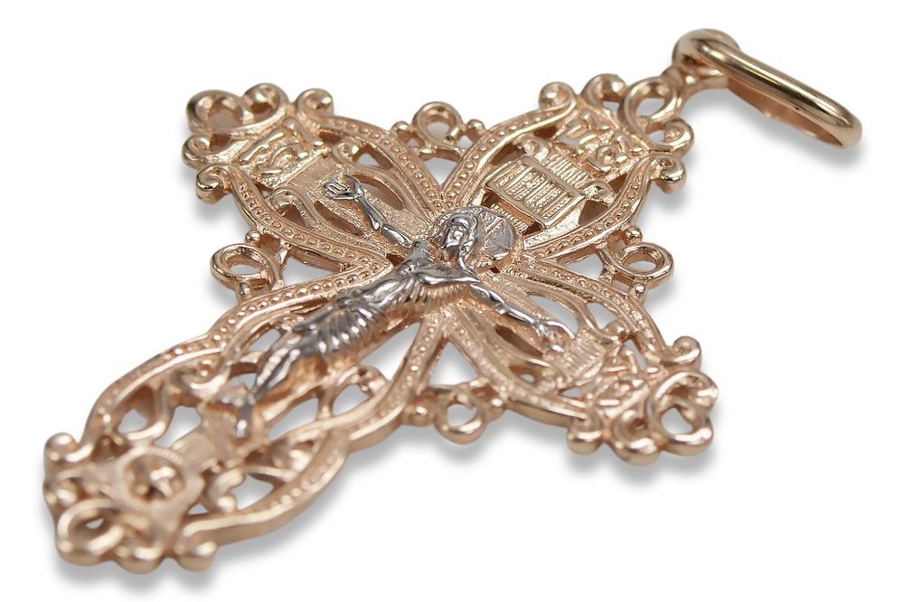 Krzyżyk Prawosławny z czerwonego różowego złota 14k 585 Gdańsk oc012rw