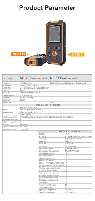 NOYAFA NF-513S ręczny wykrywacz metali dalmierz poziomica