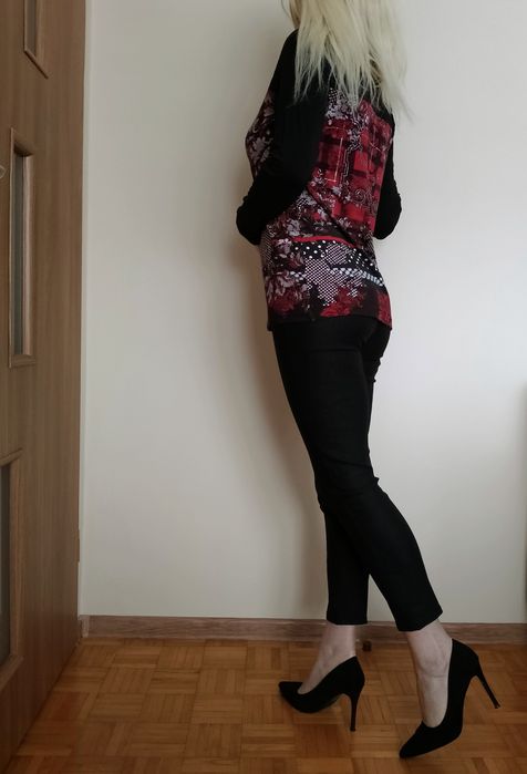 STYLOWY ZESTAW spodnie damskie czarne+ bluzka wzory S M L