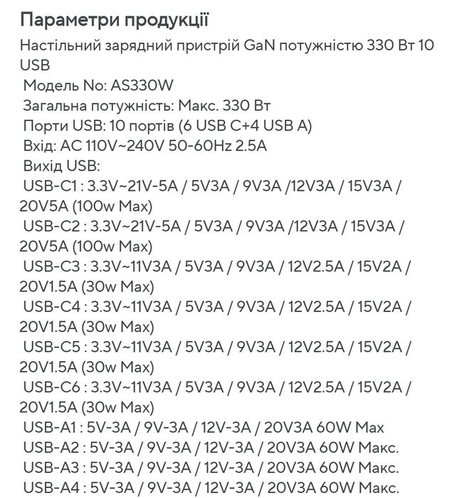 Зарядний пристрій Asometech 330w / GaN