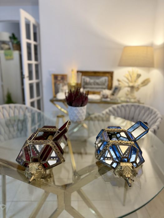 Lâmpadas de Parede Persas , latão dourado e cristal , azul e vermelha!