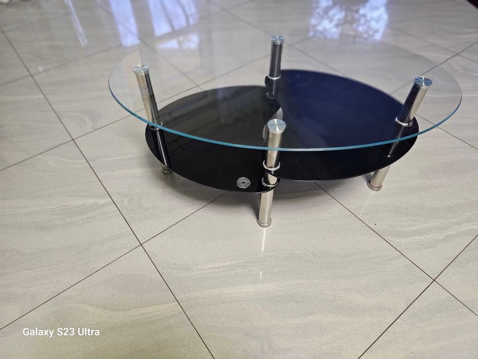 Nowoczesna ława, szklany stolik kawowy z 2 półkami