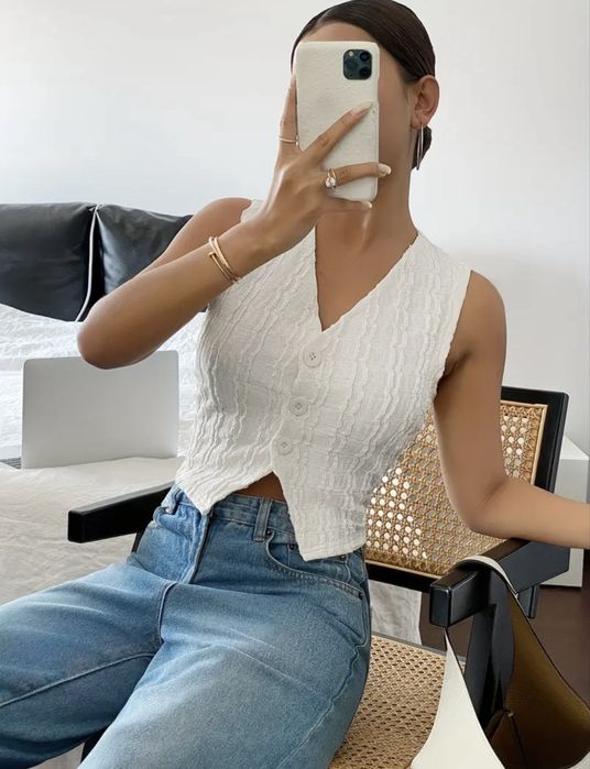 Жіночий білий жилет/жіноча жилетка/жіночий жилет XS з вирізом