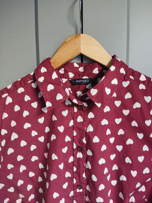 Piękna czerwona bordowa koszula w serca XXL/44 plus size oversize