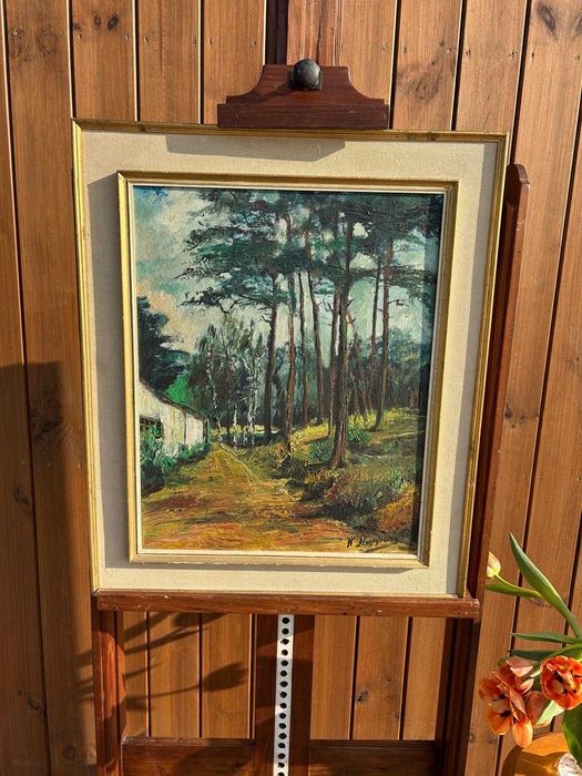 Obraz, pejzaż z zapleczem budynku i drzewami #9090 Stylowy Węgrów