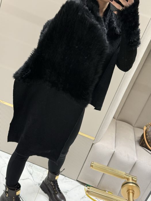 Szalik z futrem naturalnym i mitenki rekawiczki dolce&gabbana czarny