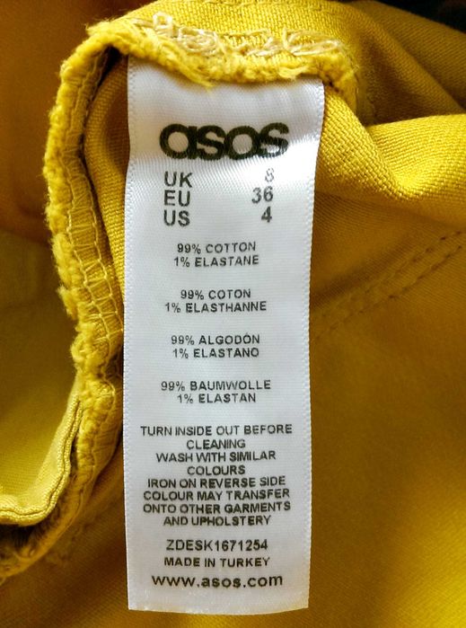 Damskie spodnie jeansy żółte musztardowe rozciągliwe Asos 36