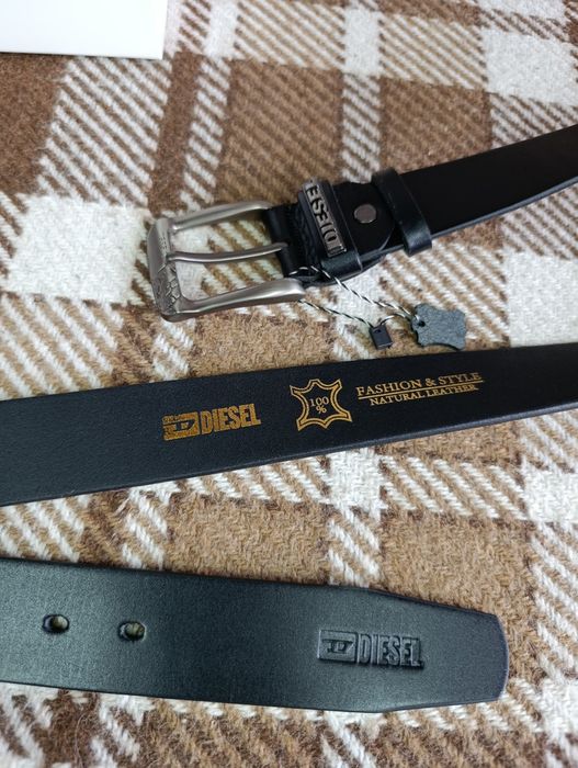 Pasek męski skórzany Diesel czarny 4 cm solidna klamra 130 cm