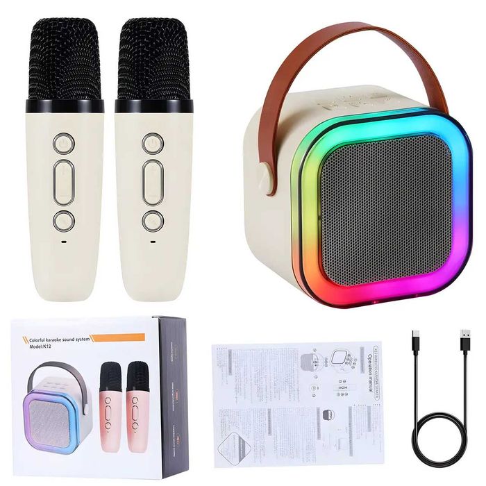 Портативная беспроводная колонка караоке K12 с подсветкой, 2 микрофона