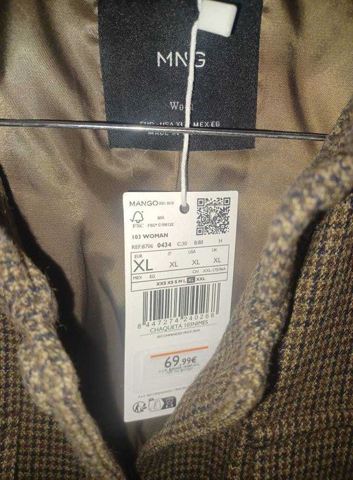 Jaqueta de fazenda xadrez da Mango nova com etiqueta