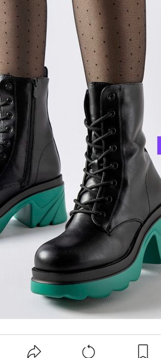 Hit styl glany traper botki zielona podeszwa workery gruba platforma r