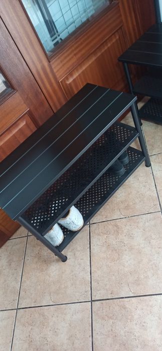 Cabide+banco c/arrumação p/sapatos, preto, 190x35x79 cm