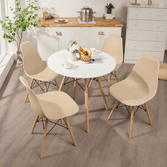 NOWY Stół z Krzesłami Okrągły Biały Do Jadalni Kuchni Salonu Drewniany