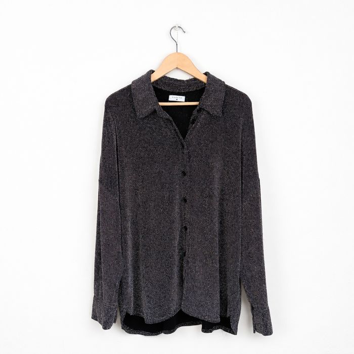 Koszula 46 czarna srebrna nitka oversize luźna elegancka karnawał bal