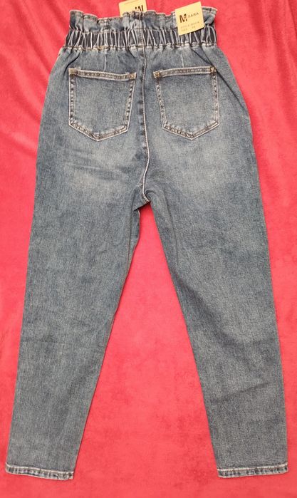 Granatowe dżinsy damskie wysoki stan guziki