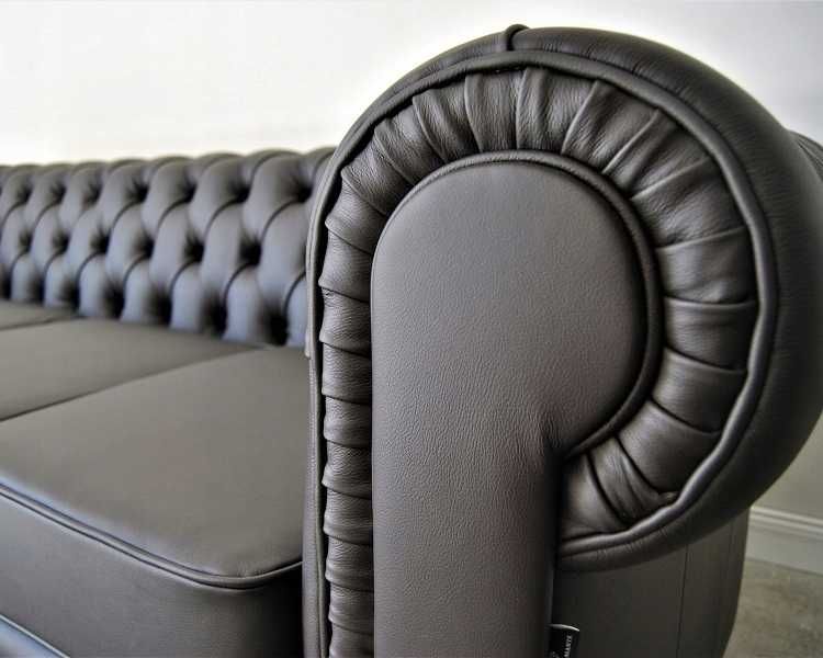Pikowana Sofa Chesterfield Classic |4 osobowa| skóra naturalna | szara