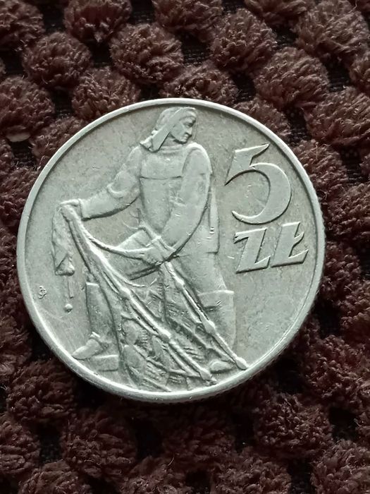 Moneta prl 5 zł Rybak sloneczko 1974 r