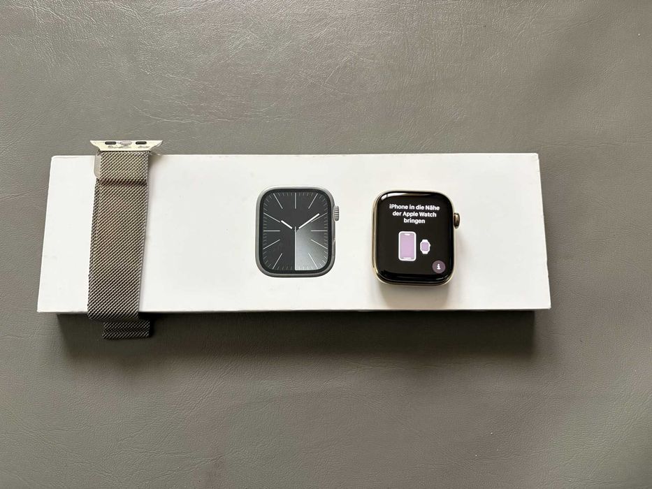 Stalowy steel Apple Watch 9 45mm cellular ZŁOTY komplet
