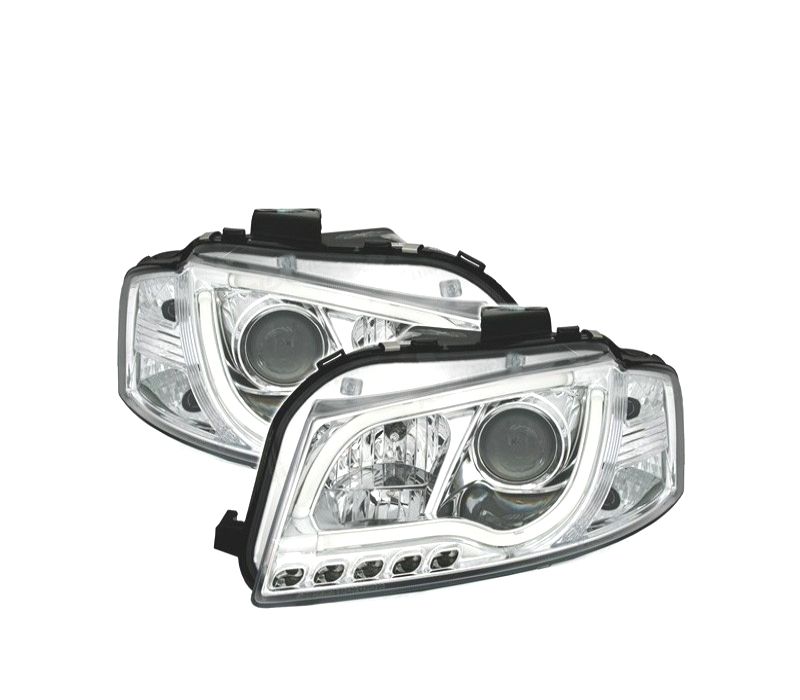 FARÓIS AUDI A3 8P 03-08 LUZ DIURNA TUBE LIGHT FUNDO CROMADO