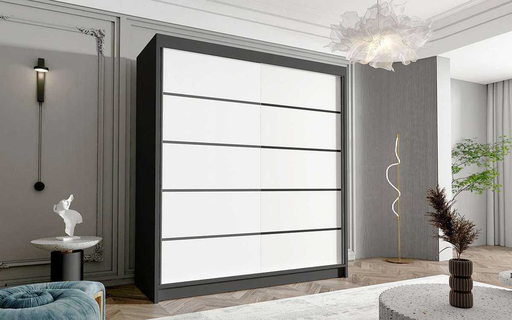 Szafa przesuwna garderoba KORA 4 180cm czarne listwy ozdobne