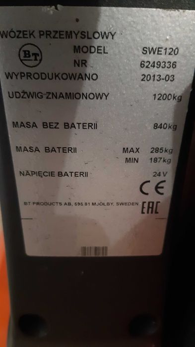 Toyota BT SWE 120 Widły A2 paleciak elektryczny, wózek