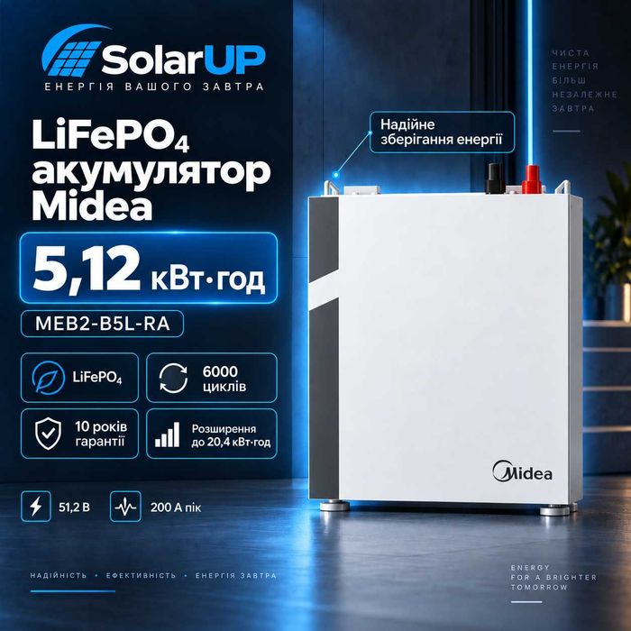 Акумулятор для інвертора Midea MEB2-B5L-RA LiFePO4 5,12 кВт·год 51,2 В