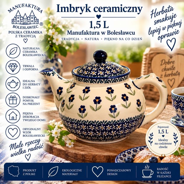 Czajnik imbryk ceramiczny duży 1,5L Ceramika Bolesławiec/Gat.1