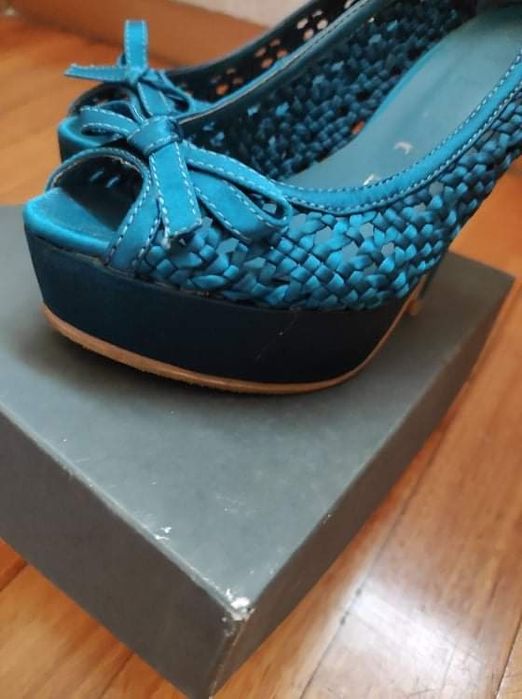 Sapatos Cetim Turquesa