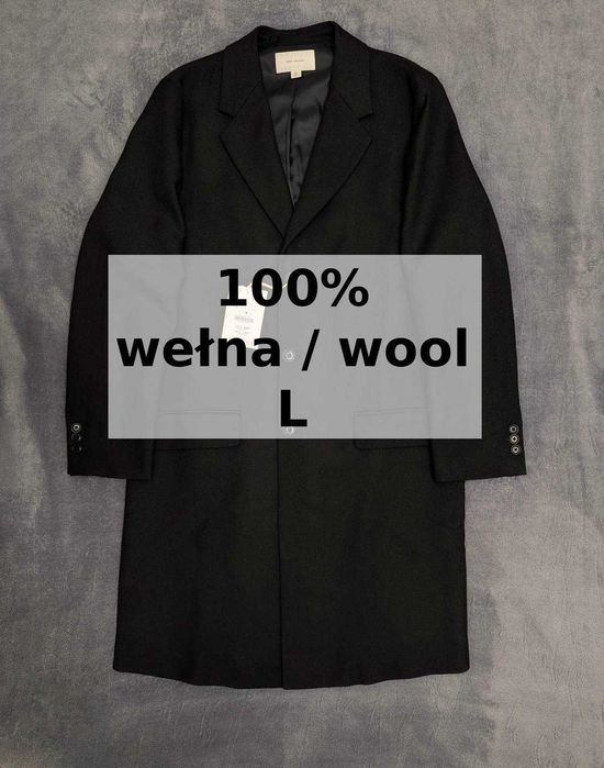 Nowy długi płaszcz wełniany Zara Origins L czarny 100% wełna