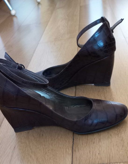Brown Leather High-Heeled Shoes - Size 37