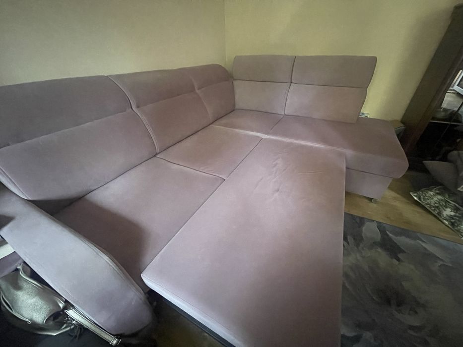 Sofa narożna z funkcją spania brudny cimny róż 265 cm x 210