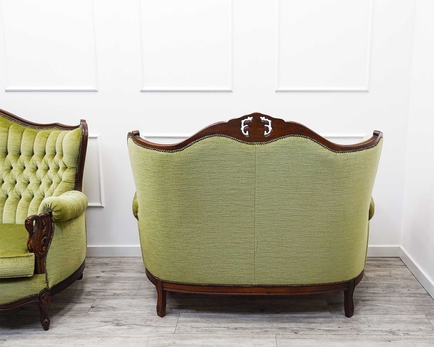 Meble do SALONU Komplet Ludwik PIKOWANA Kanapa SOFA buk PLUSZ oliwkowy