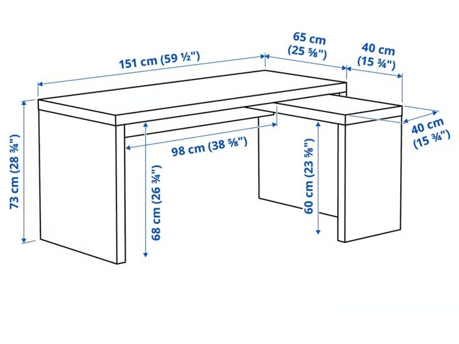 Biurko Ikea Malm z ruchomym panelem bocznym (z  dodatkami wg opisu)