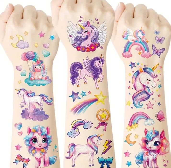 Tatuaże dziecięce JEDNOROŻCE 6 dużych arkuszy !