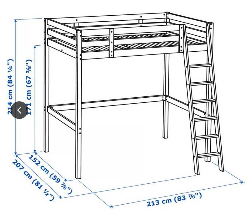 Cama Casal estrutura Alta Mezanino IKEA STORA com colchão de casal de oferta - Solução Bonita e Prática para pequenos espaços