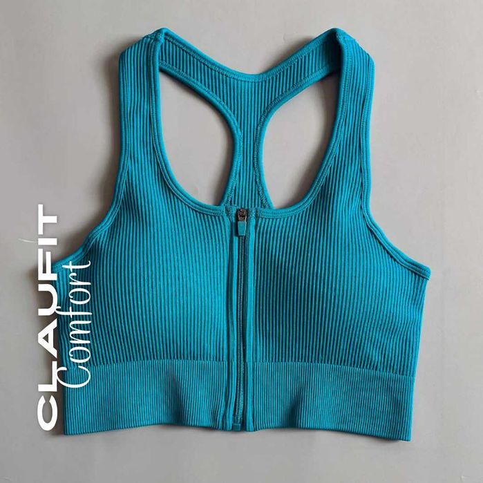 Conjunto Desportivo Azul Celeste: Casaco, Top, Sutiã, Legging e Calção