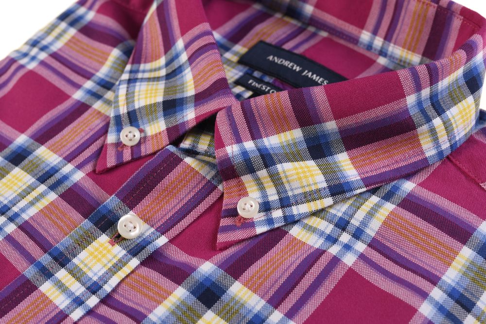 ANDREW JAMES malinowa koszula męska w kratkę FINEST OXFORD XL k 43 44