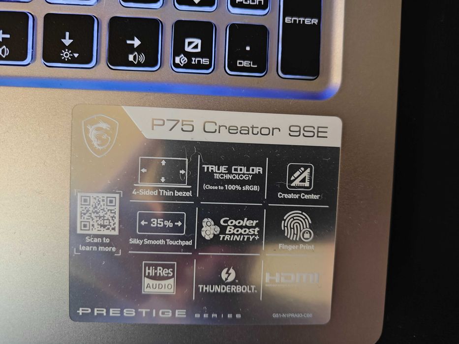 Portátil MSI P75 Creator 9SE i7 9750H / 32GB RAM / RTX2060