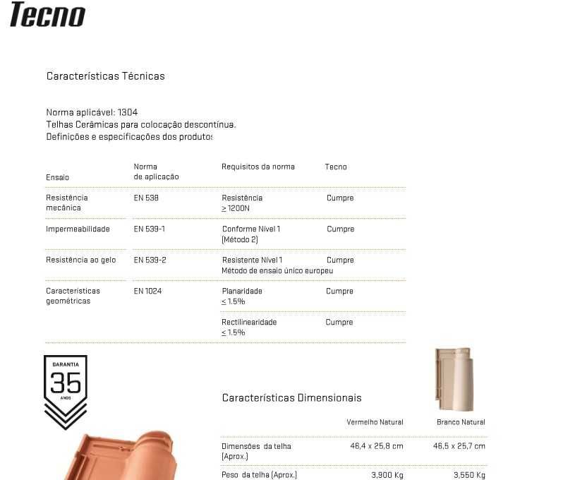 Telha lusa tecno vidrada - 35 anos Garantia