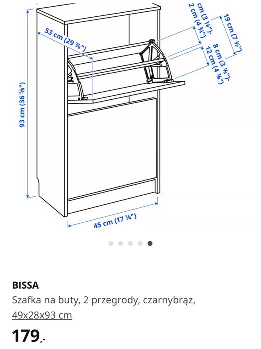 BISSA Szafka na buty, 2 przegrody, czarnybrąz, 49x28x93 cm