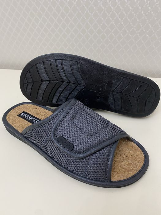 Тапочки мужские с открытыми пальцами на липучке Белста серый и черный