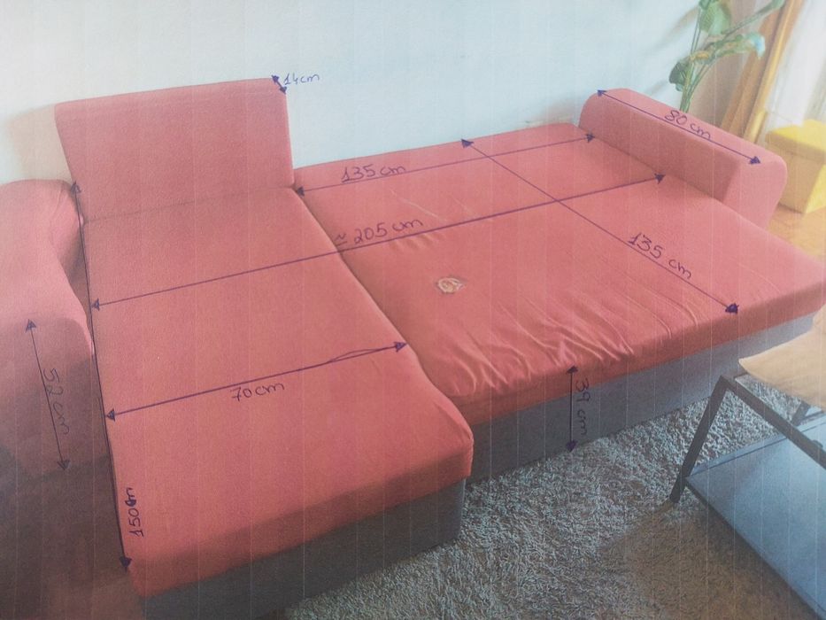 Sofá cama com chaise longue reversível