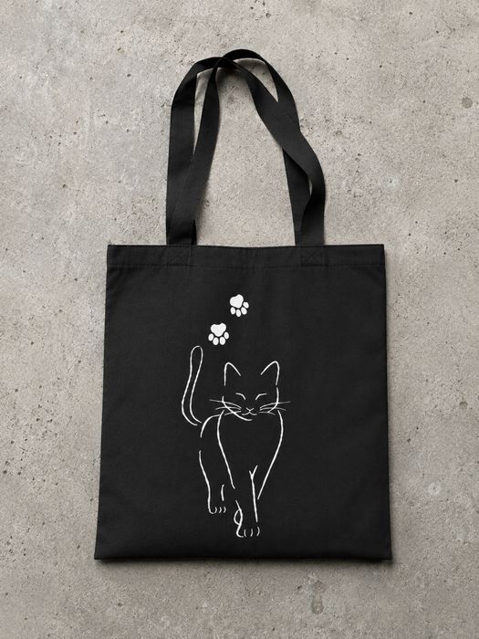 Grafitowa torba shopper kot łapki eko torba na zakupy
