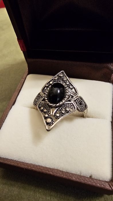 Czarny onyks srebro pierścionek retro